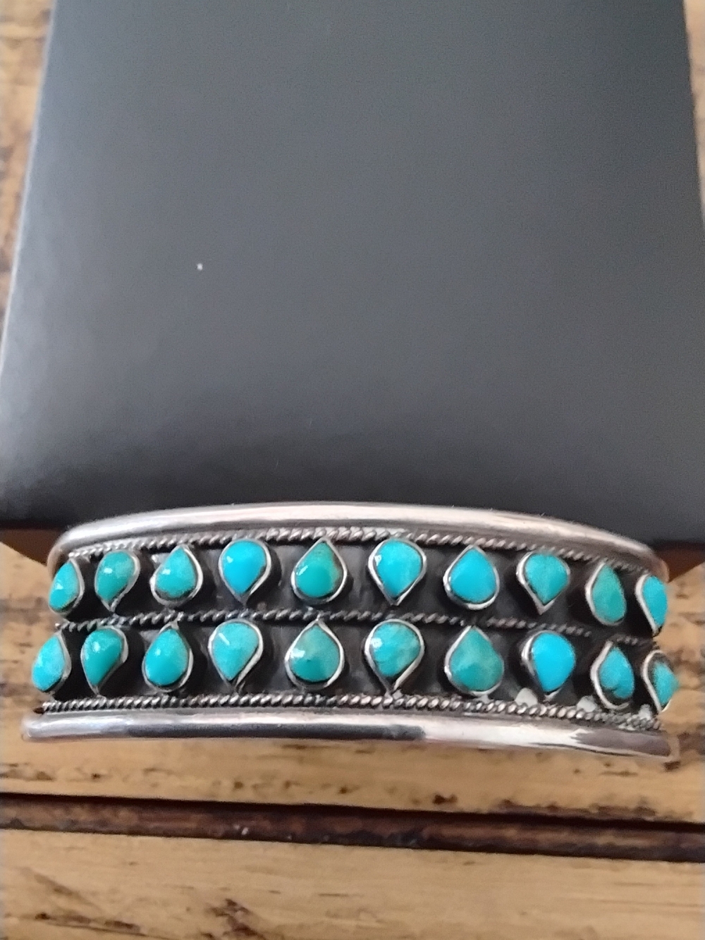 Turquoise Stone Silver Cuff Bracelet - Women Jewelry Bracelets - Picture 2 of 8